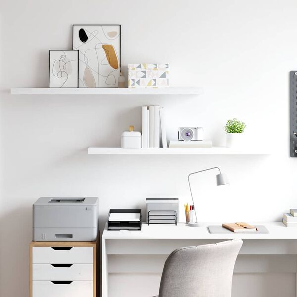 vidaXL Kelluvat sein&auml;hyllyt 2 kpl valkoinen 120x23,5x3,8 cm MDF