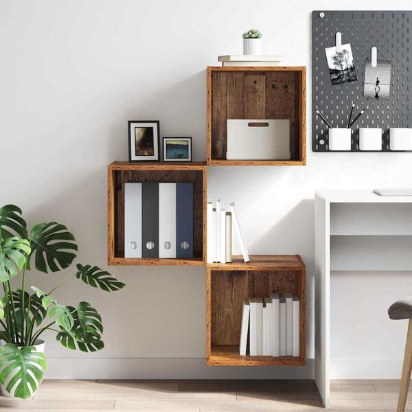 vidaXL Seinäkaappi hyllyllä Vanha puu 37 x 37 x 37 cm Tekninen puu