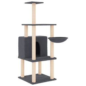 vidaXL Kissan kiipeilypuu sisal- raapimispylv&auml;ill&auml; tummanharmaa 132 cm