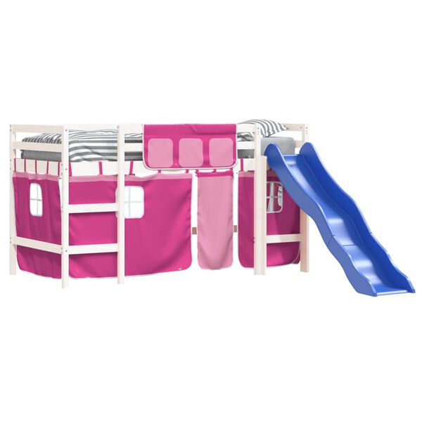 vidaXL Lasten parvisänky verhoilla pinkki 90x190 cm täysi mänty