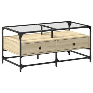 vidaXL Sohvap&ouml;yt&auml; lasinen p&ouml;yt&auml;levy Sonoma-tammi 98,5x50x45 cm ter&auml;s