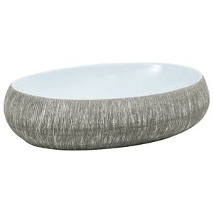vidaXL Pesuallas ty&ouml;tasolle harmaa/sin. ovaali 59x40x15 cm keraaminen