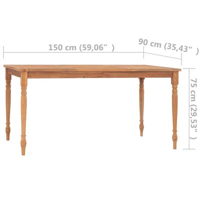vidaXL Batavia pöytä 150x90x75 cm täysi tiikki