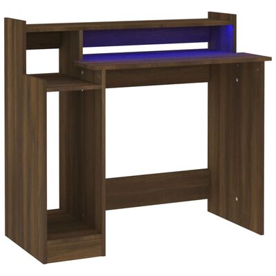 vidaXL Työpöytä LED-valoilla ruskea tammi 97x45x90 cm tekninen puu