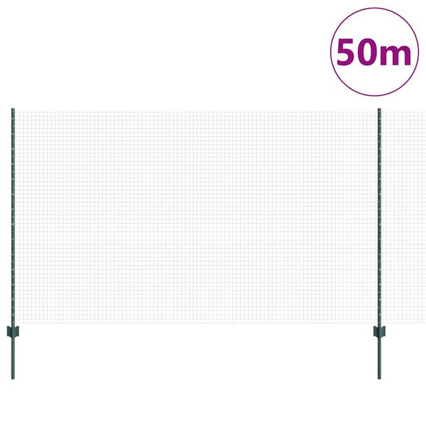 vidaXL Aita ja Tuki Vihreä 1,4 x 50 m Terästä ja PVC:tä