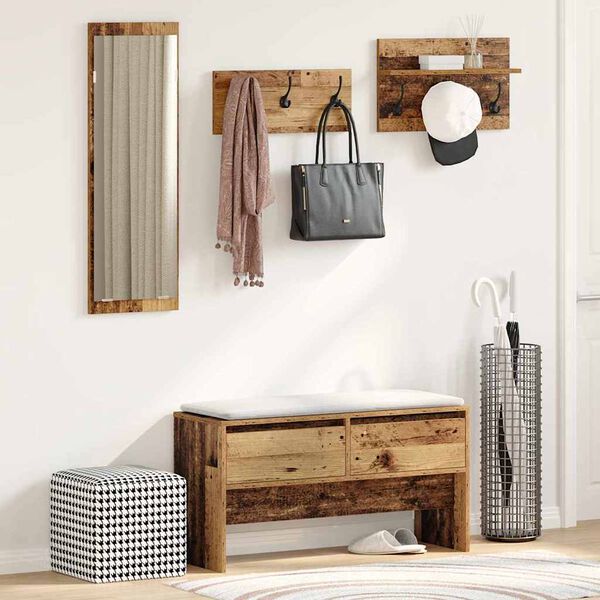 vidaXL Eteiskalustesetti laatikon kanssa 4 pcs Vanha puu Tekninen puu