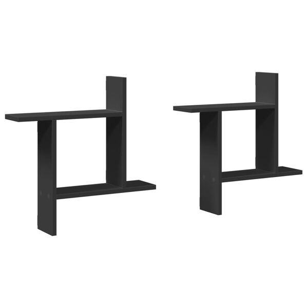 vidaXL Sein&auml;hyllyt 2 kpl musta 50x12x50 cm tekninen puu