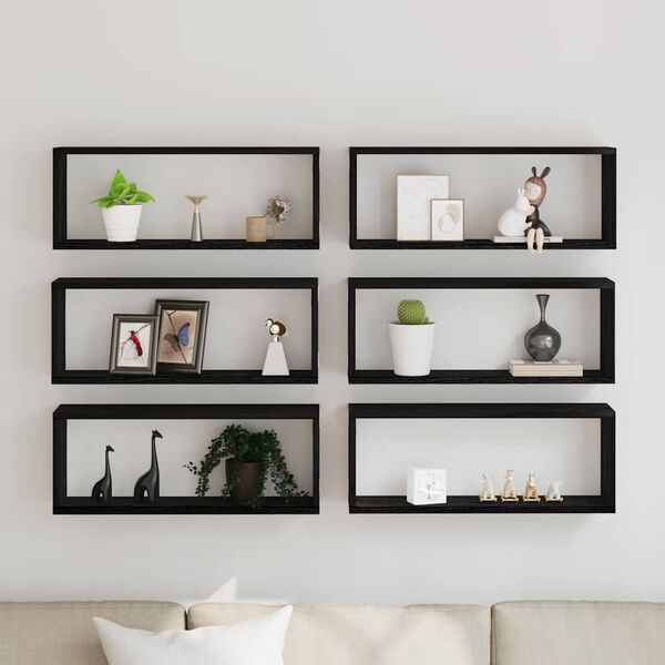 vidaXL Sein&auml;hyllyt 6 pcs Musta tammi 60 x 15 x 23 cm Tekninen puu