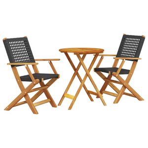 vidaXL 3-osainen Bistrosarja musta polyrottinki ja t&auml;ysi akasiapuu