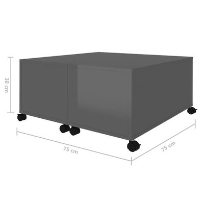 vidaXL Sohvapöytä korkeakiilto harmaa 75x75x38 cm lastulevy