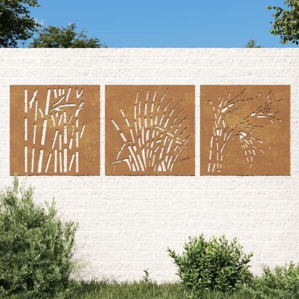 vidaXL Puutarhasein&auml;koristeet 3 kpl 105x55 cm corten ter&auml;s ruohokuvio