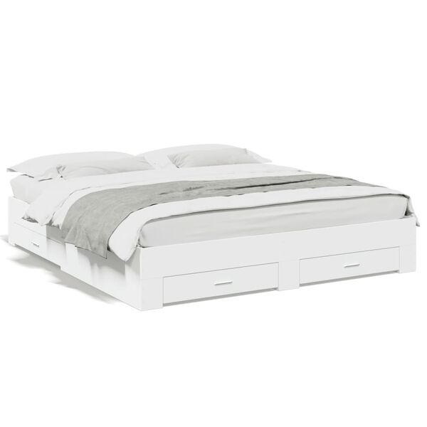 vidaXL Sängynrunko laatikoilla valkoinen 180x200 cm tekninen puu