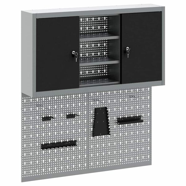 vidaXL Työkalukaappi ja pegboard-setti 3 pcs Musta 100 x 20 x 115 cm
