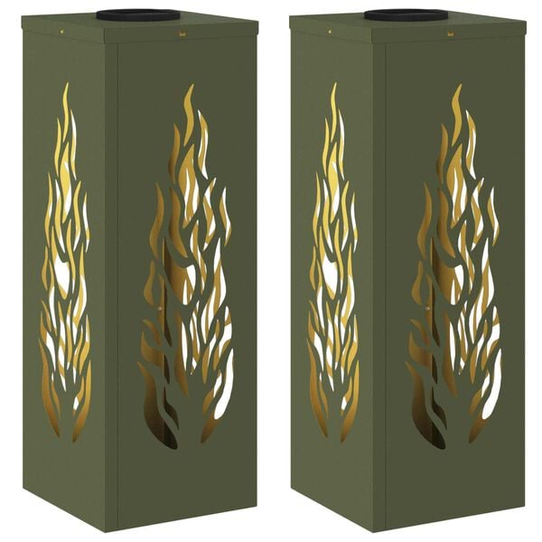 vidaXL Aurinko LED-polkuvalo 2 pcs Oliivivihre&auml; Kylm&auml;valssattu ter&auml;s