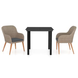 vidaXL 3-osainen Ulkoruokailuryhm&auml; tyynyill&auml; ruskea