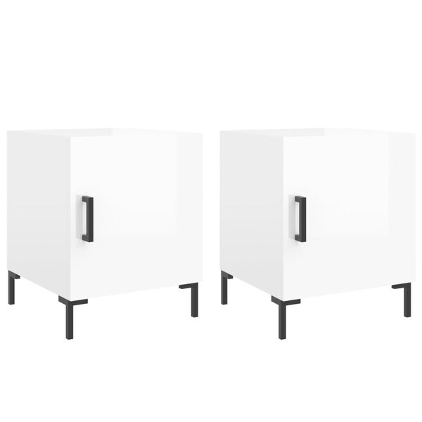 vidaXL Yöpöydät 2 kpl korkeakiilto valkoinen 40x40x50 cm tekninen puu