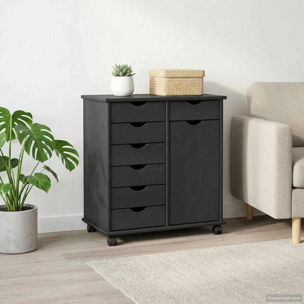 vidaXL Rullaava kaappi Harmaa 63,5 x 39 x 65,5 cm Massiivinen m&auml;nty