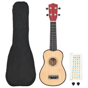 vidaXL Sopraano ukulelesarja laukulla lapsille vaalea puu 21"