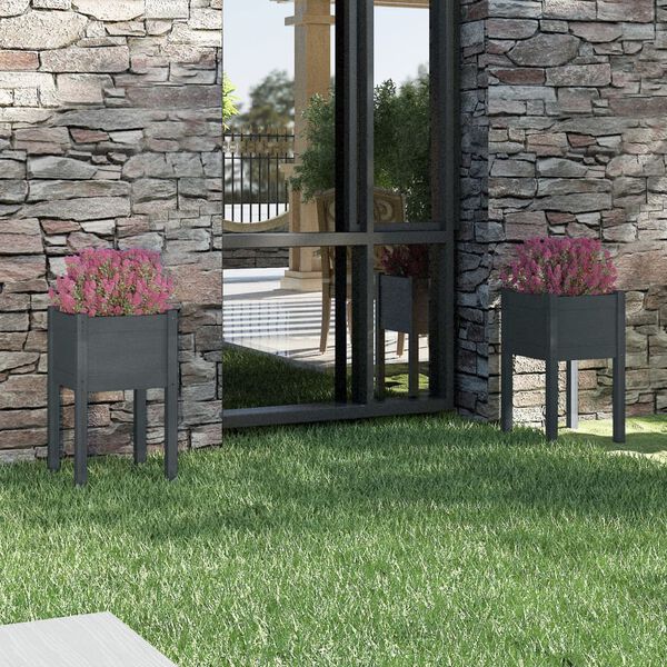 vidaXL Puutarhan kukkalaatikot 2 kpl harmaa 40x40x70 cm täysi mänty