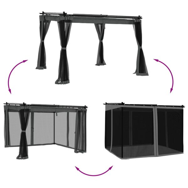 vidaXL Huvimaja verkkoseinillä antrasiitti 3x3 m teräs