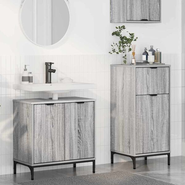 vidaXL Kylpyhuonekalustesetti laatikon kanssa 2 pcs Harmaa Sonoma