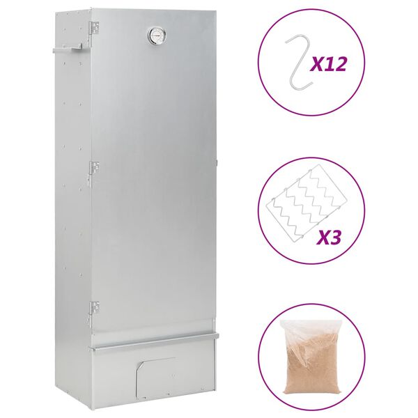 vidaXL BBQ Savustinuuni puulastuilla 44,5x29x110 cm galvanoitu ter&auml;s