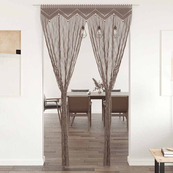 vidaXL Macrame verho harmaanruskea 140x240 cm puuvilla