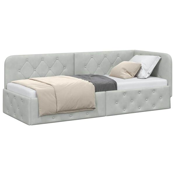 vidaXL Kulmavuoteen runko päätyllä Vaaleanharmaa 80 x 200 cm Sametti