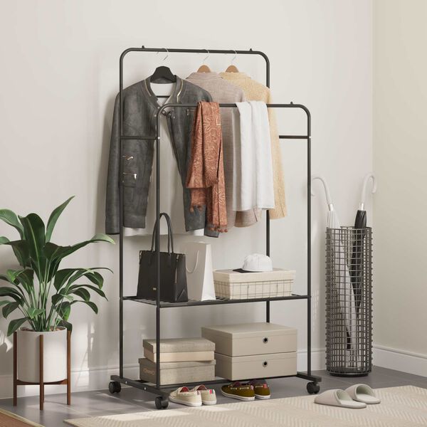 vidaXL Vaatev&auml;line hyllyll&auml; py&ouml;r&auml;ll&auml; Musta 80 x 53 x 156 cm