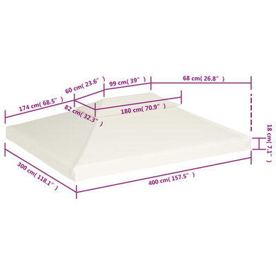 vidaXL Huvimajan vaihtokatto 310 g/m² kermanvalkoinen 3 x 4 m