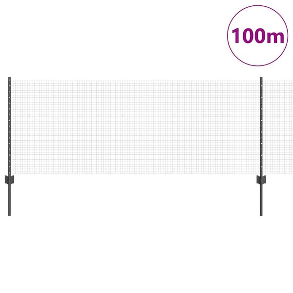vidaXL Aita ja Tuki Harmaa 0,8 x 100 m Ter&auml;st&auml; ja PVC:t&auml;