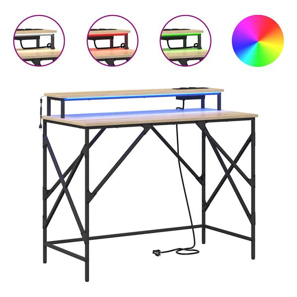vidaXL Pöytä hyllyllä Sonoman tammi 100 x 50 x 86,5 cm Tekninen puu