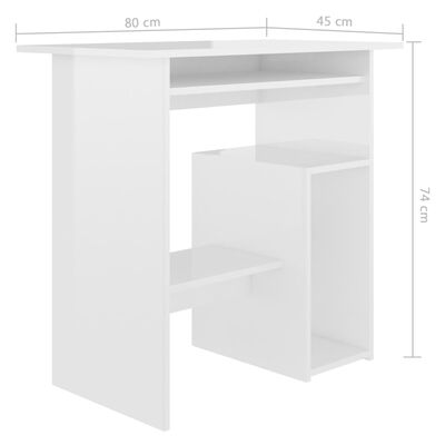 vidaXL Työpöytä korkeakiilto valkoinen 80x45x74 cm lastulevy