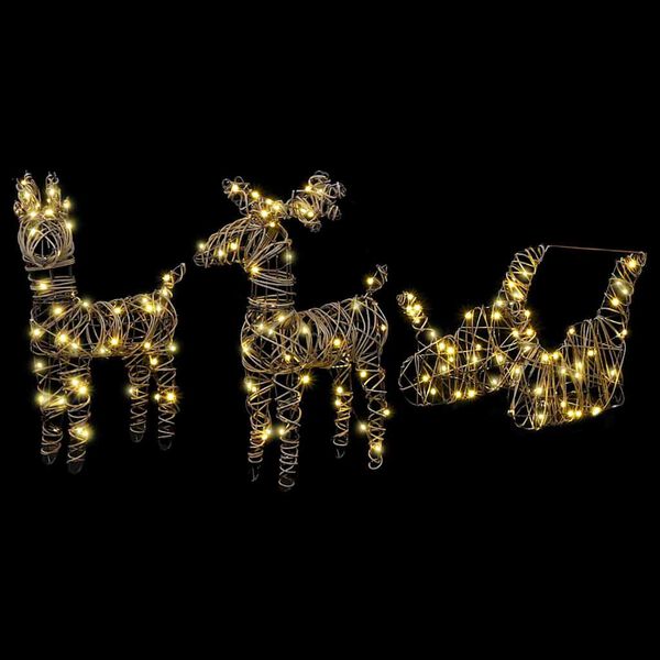 vidaXL Poron vet&auml;m&auml; joulusleigh L&auml;mpim&auml;n Valkoinen Rottinki