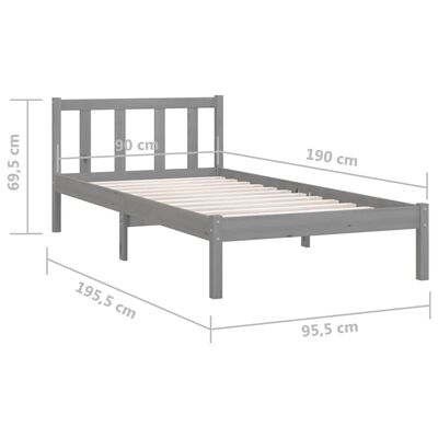 vidaXL Sängynrunko harmaa täysi mänty 90x190 cm Single