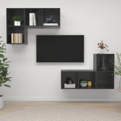 vidaXL Seinäkiinnitettävät TV-tasot 4kpl korkeakiilto harmaa lastulevy