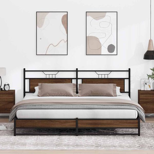 vidaXL Metallinen s&auml;ngynrunko ilman patjaa ruskea tammi 200x200 cm