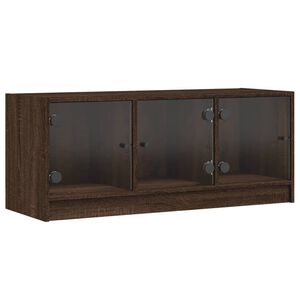 vidaXL TV-taso lasiovilla ruskea tammi 102x37x42 cm