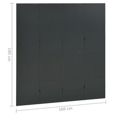 vidaXL 4-paneeliset tilanjakajat 2 kpl 160x180 cm antrasiitti teräs