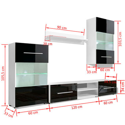 vidaXL TV-kalustekokonaisuus LED-valoilla 5 osaa musta