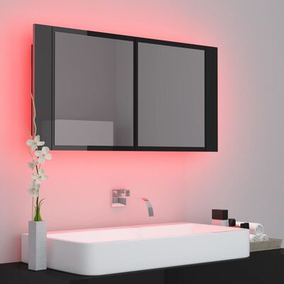 vidaXL Kylpyhuoneen LED peilikaappi korkeak. musta 90x12x45 cm akryyli
