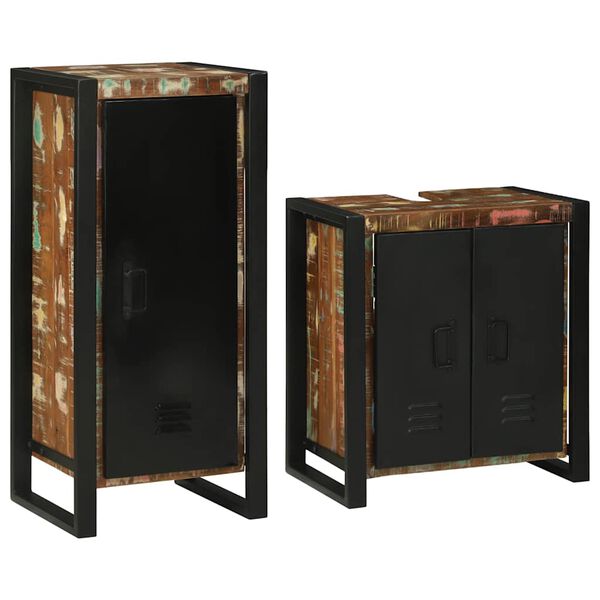 vidaXL Kylpyhuonekalustesetti hyllyllä 2 pcs Kiinteä kierrätetty puu