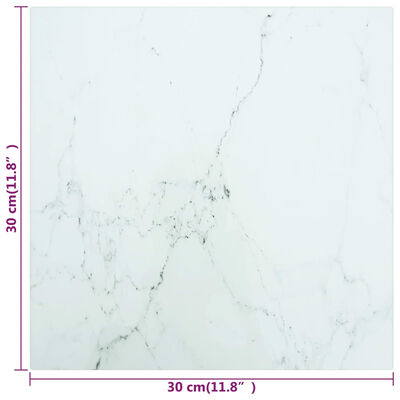vidaXL Pöytälevy valkoinen 30x30 cm 6 mm karkaistu lasi marmorikuvio