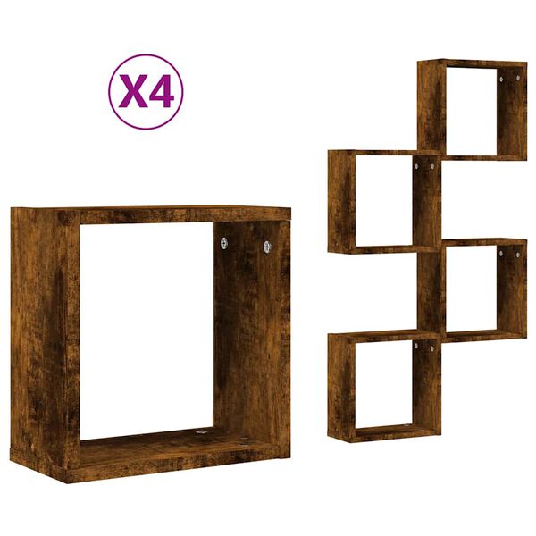 vidaXL Wall Cube Hyllyt 4 kpl Savustettu tammi 30x15x30 cm