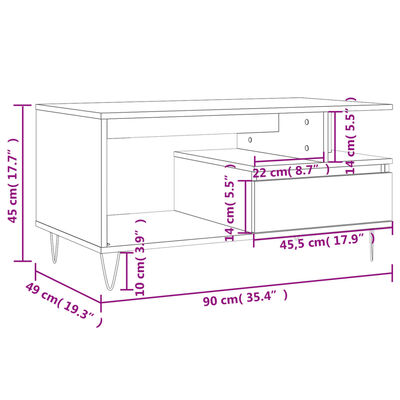vidaXL Sohvapöytä betoninharmaa 90x49x45 cm tekninen puu