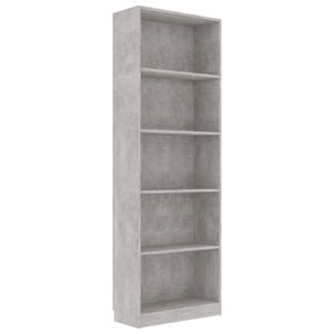 vidaXL 5-tasoinen kirjahylly betoninharmaa 60x24x175 cm tekninen puu