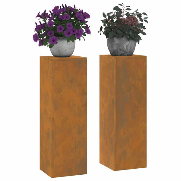 vidaXL Kasviteline 2 pcs Ruosteinen 24 x 24 x 75 cm Kulunut Ter&auml;s