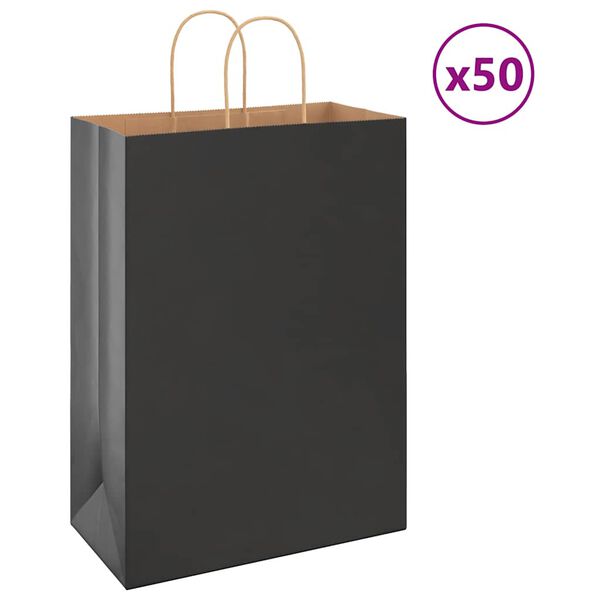 vidaXL Paperikassit 50 kpl kahvoilla musta 32x17x44 cm