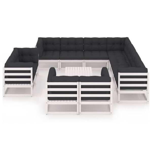 vidaXL 12-osainen Puutarhasohvasarja tyynyill&auml; valkoinen t&auml;ysi m&auml;nty