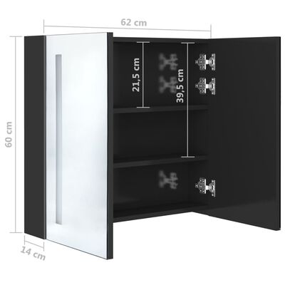 vidaXL LED kylpyhuoneen peilikaappi kiiltävä musta 62x14x60 cm